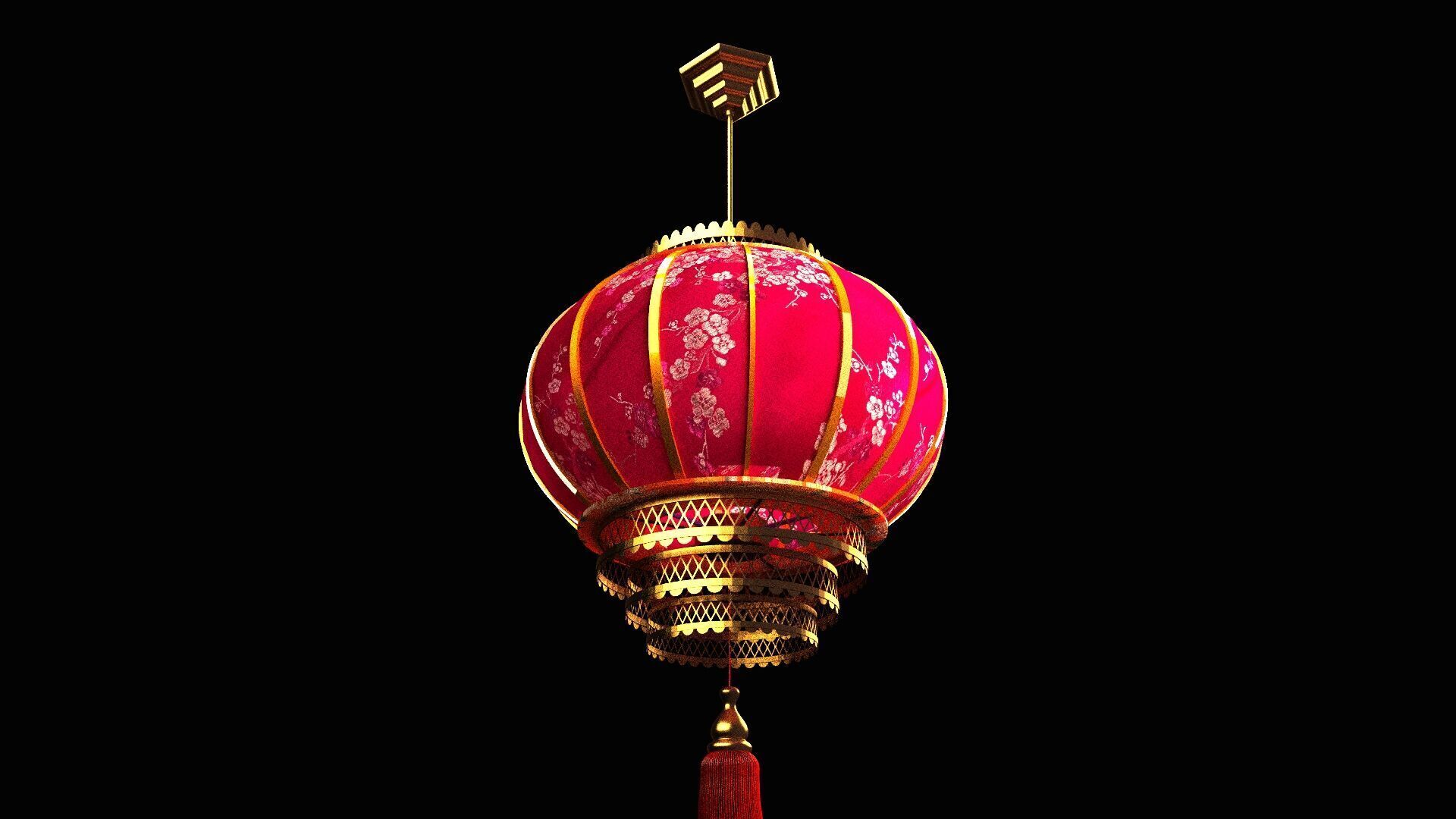 Chinese red lantern Low-poly 3D model_3