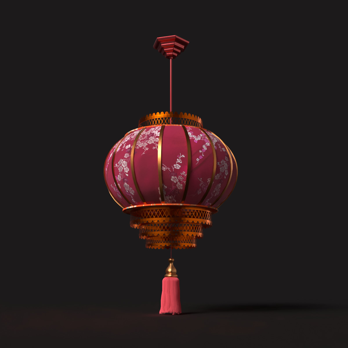 Chinese red lantern Low-poly 3D model_12
