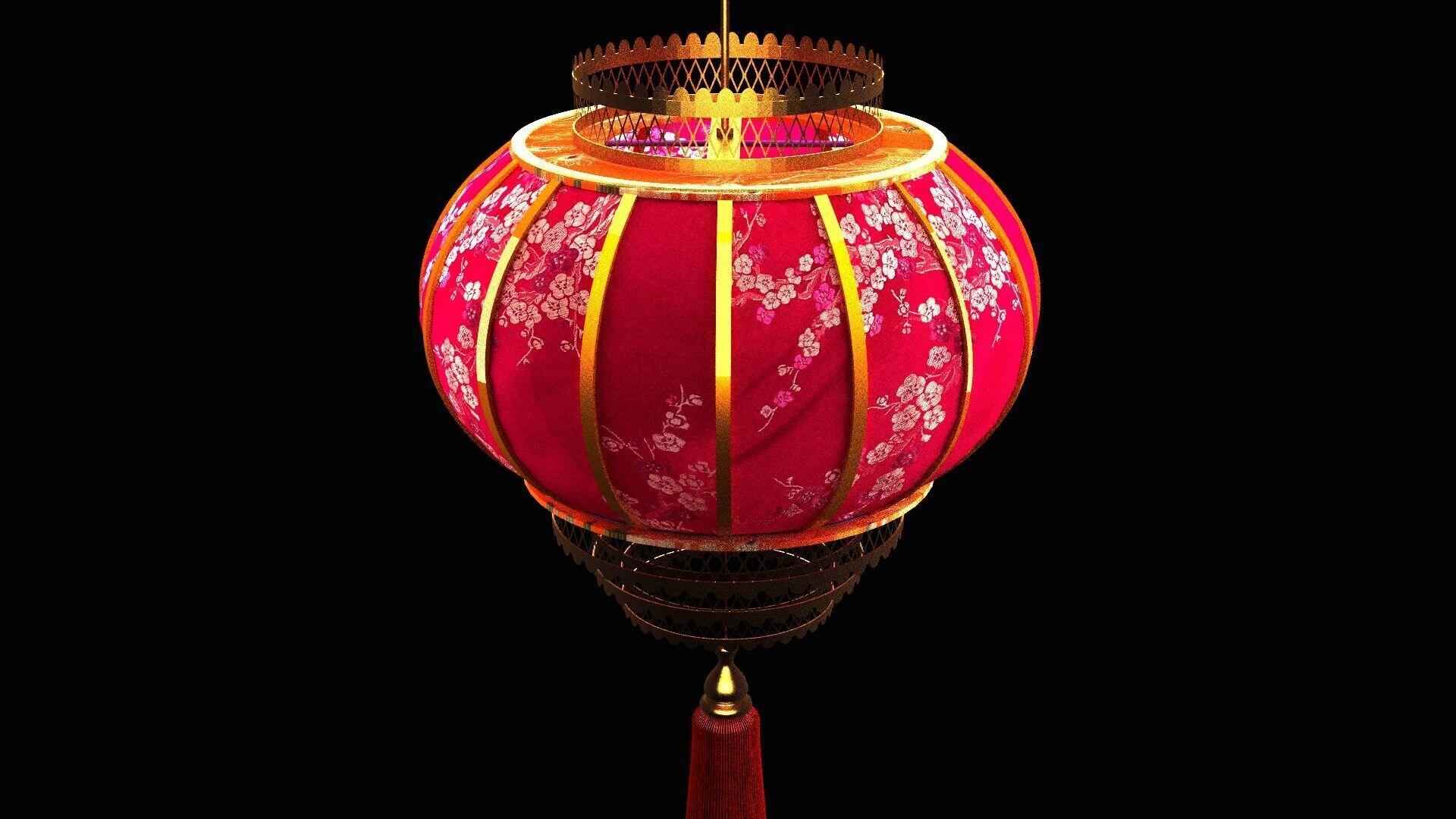 Chinese red lantern Low-poly 3D model_7