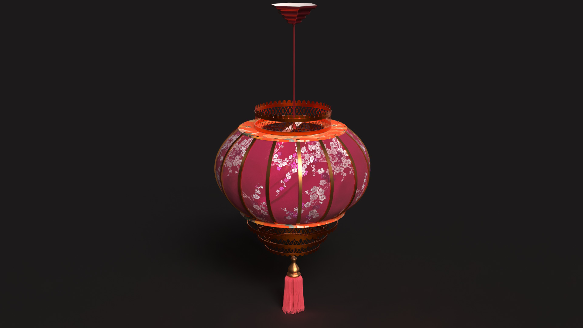 Chinese red lantern Low-poly 3D model_4