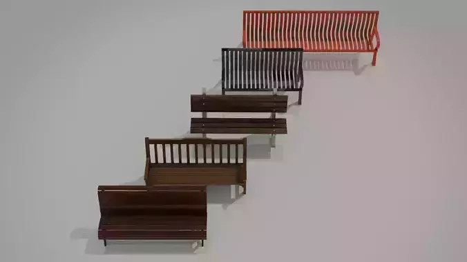 Park Benches 3d model pack - game ready