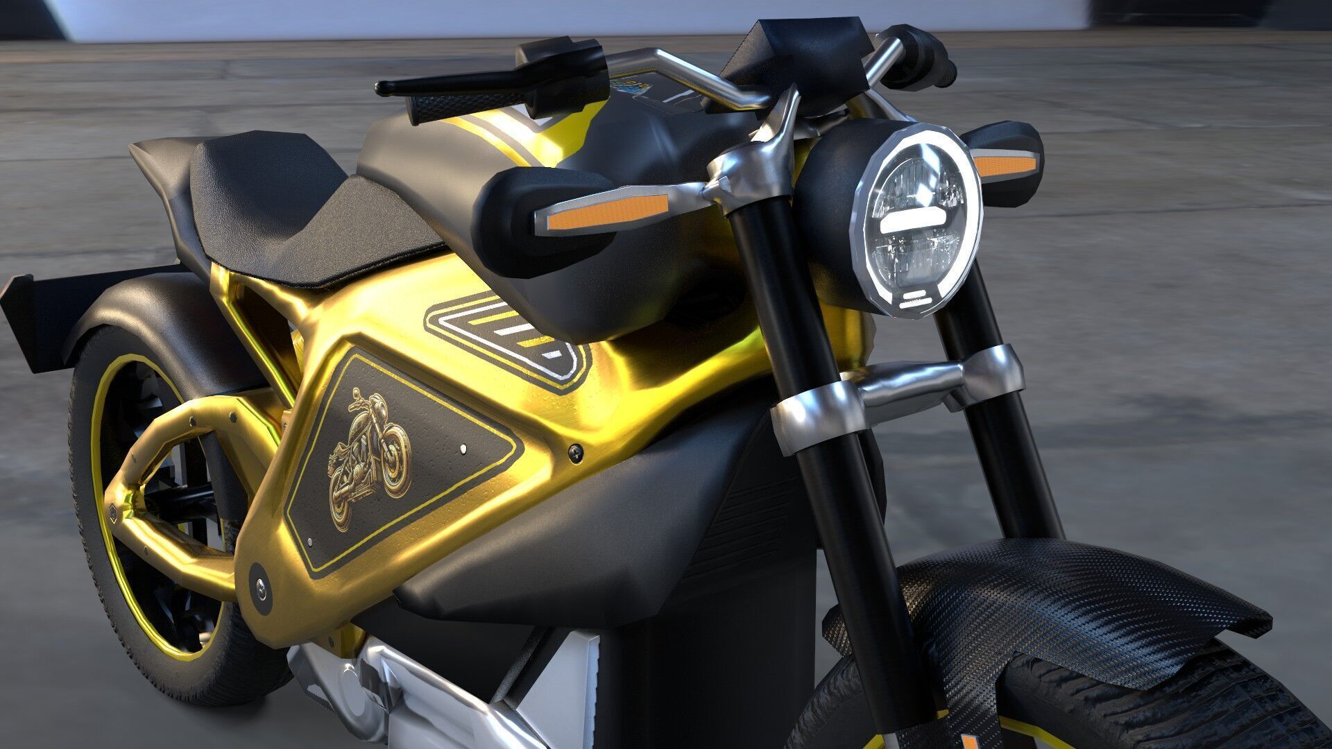 Realistic Electric Motorcycle - Gold Edition - Game and VR Ready Low-poly 3D model_6
