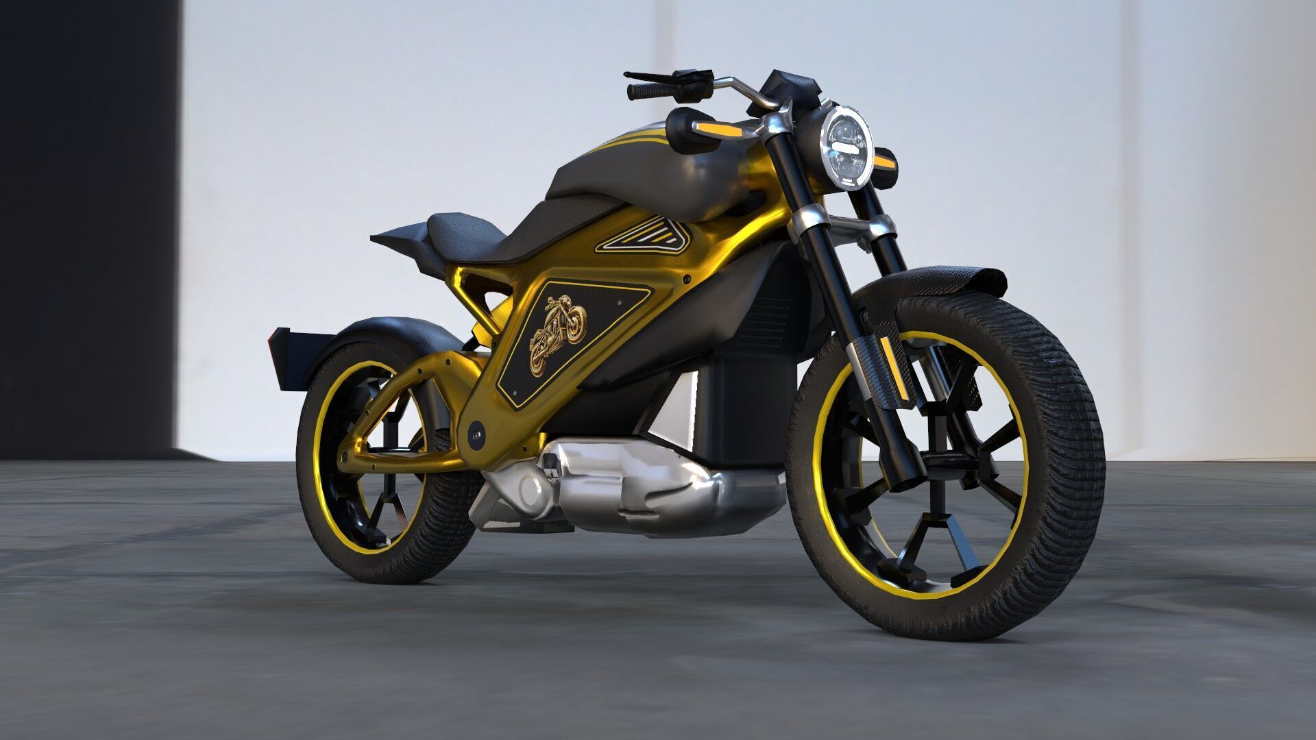 Realistic Electric Motorcycle - Gold Edition - Game and VR Ready Low-poly 3D model_2