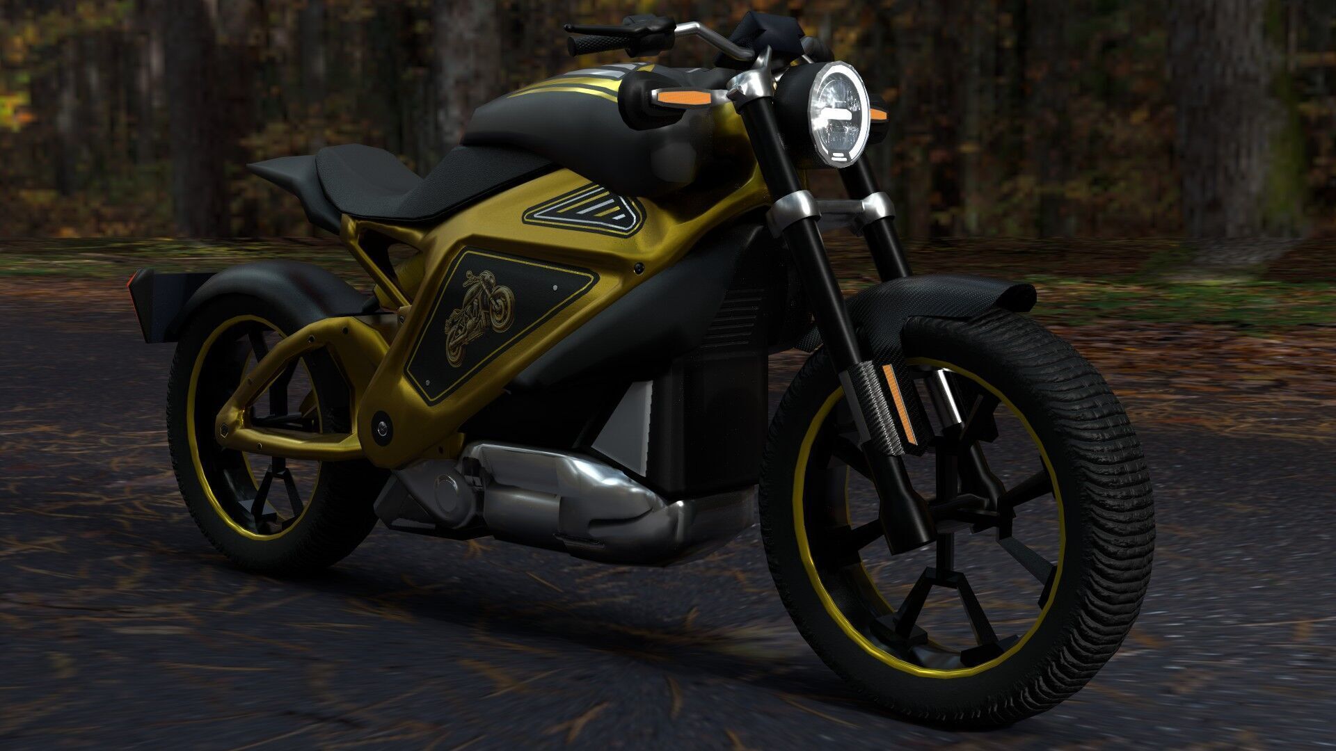 Realistic Electric Motorcycle - Gold Edition - Game and VR Ready Low-poly 3D model_7