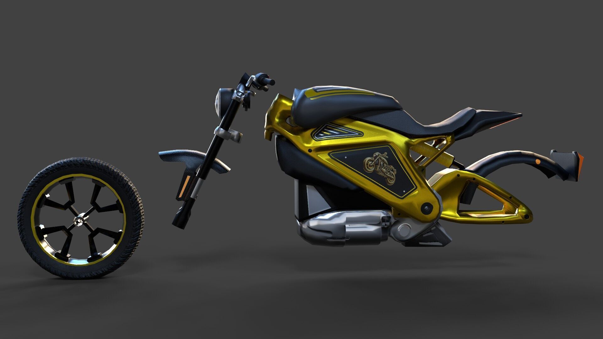 Realistic Electric Motorcycle - Gold Edition - Game and VR Ready Low-poly 3D model_13