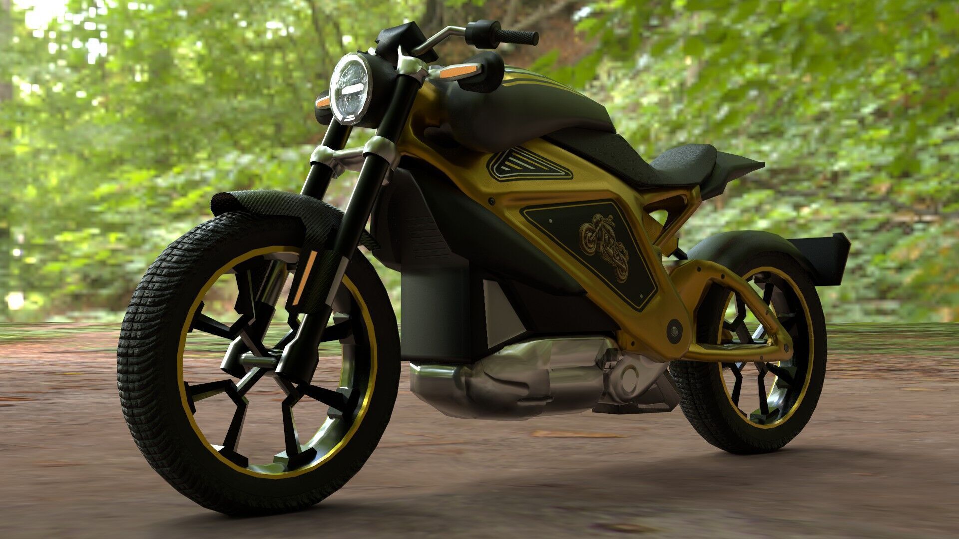 Realistic Electric Motorcycle - Gold Edition - Game and VR Ready Low-poly 3D model_9