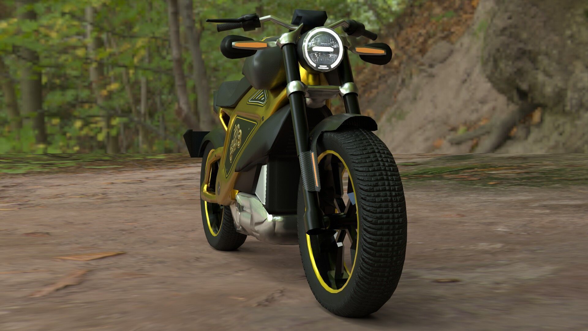 Realistic Electric Motorcycle - Gold Edition - Game and VR Ready Low-poly 3D model_8