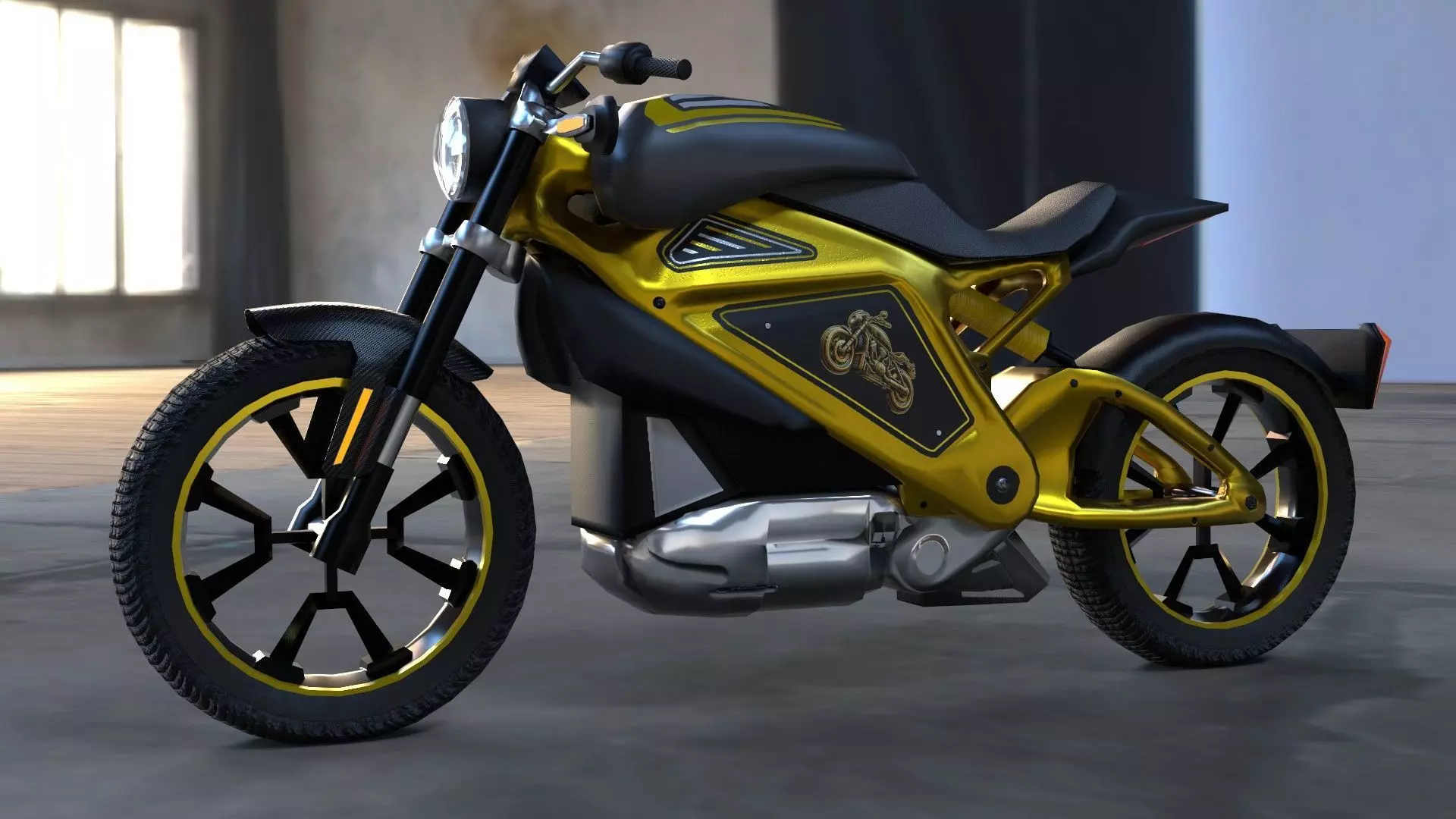 Realistic Electric Motorcycle - Gold Edition - Game and VR Ready Low-poly 3D model_0