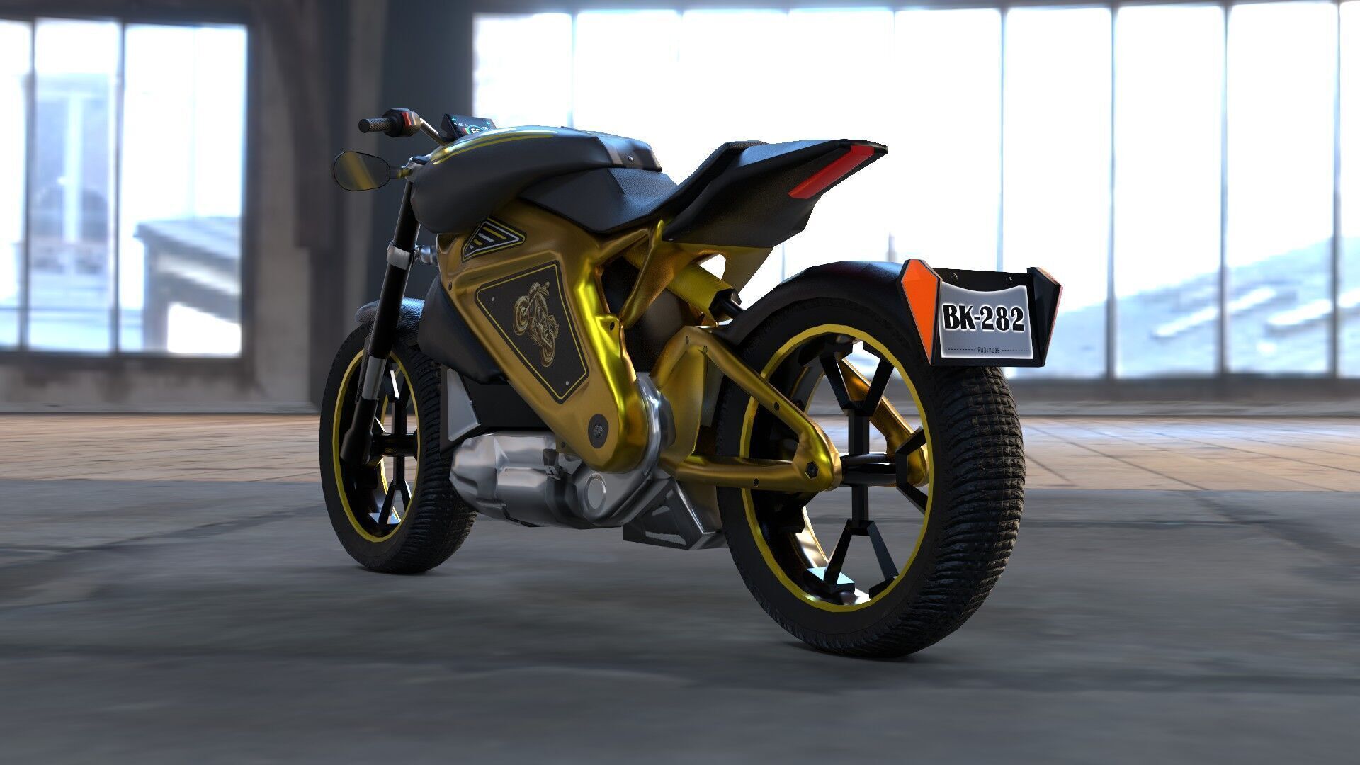 Realistic Electric Motorcycle - Gold Edition - Game and VR Ready Low-poly 3D model_3