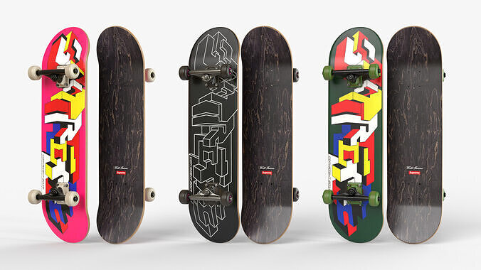 Three Realistic Skateboards 3D model