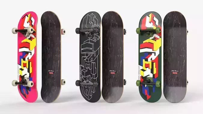 Three Realistic Skateboards 3D model