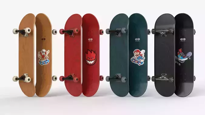Four Realistic Skateboards 3D model