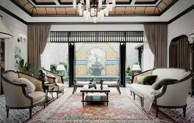 Indochine Living Room Interior Model