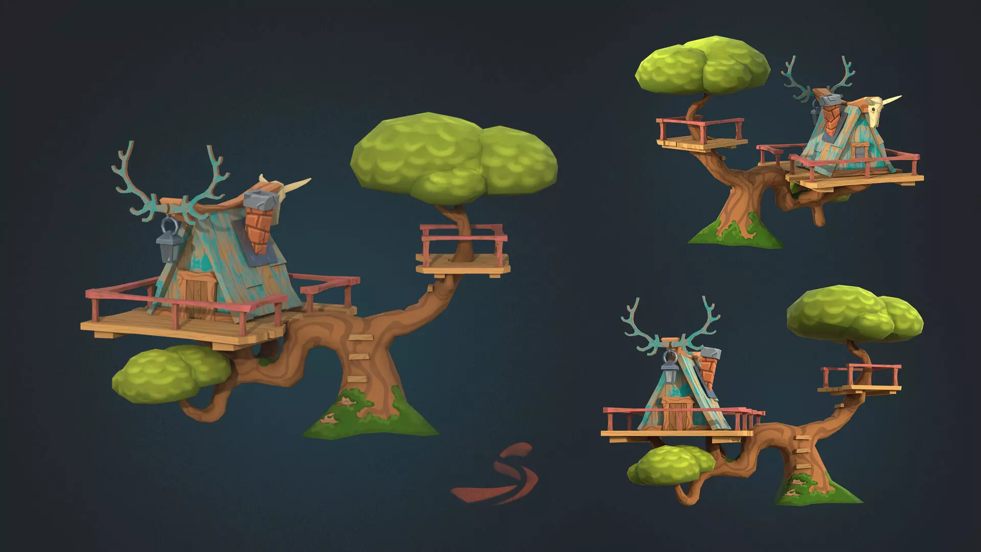 Cartoon Tree House Low-poly 3D model_0