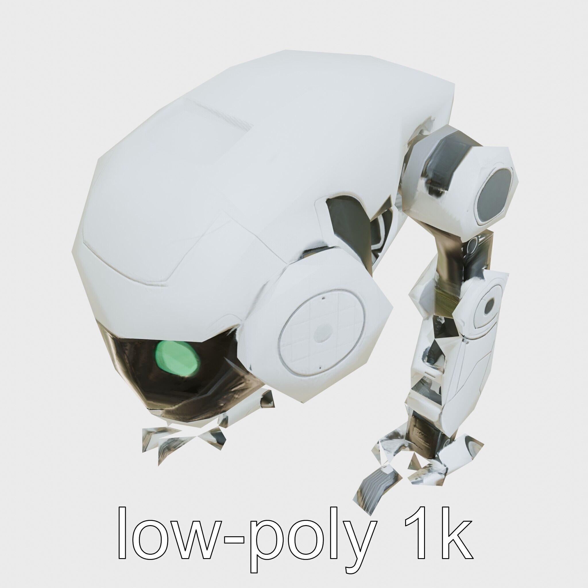 Futuristic Humanoid Robot with Green Glowing Eye Low-poly 3D model_13