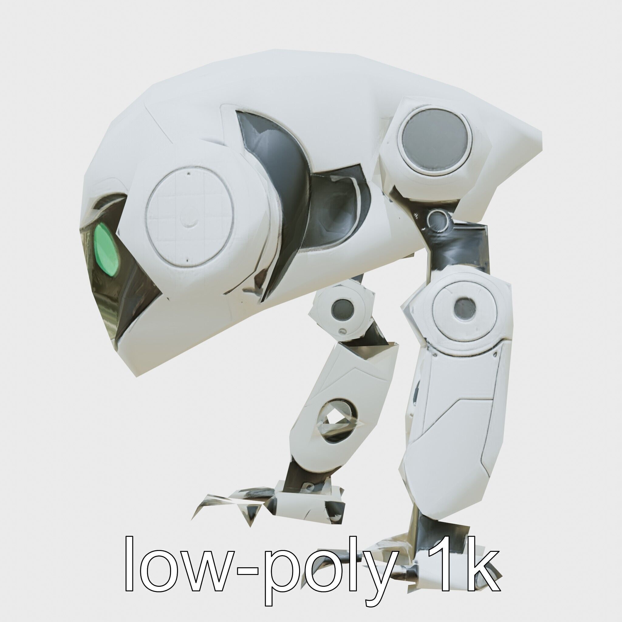 Futuristic Humanoid Robot with Green Glowing Eye Low-poly 3D model_16