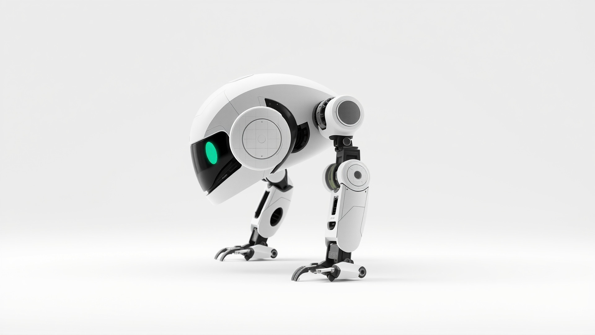 Futuristic Humanoid Robot with Green Glowing Eye Low-poly 3D model_6