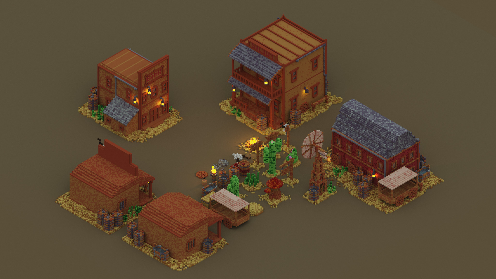 Wild West Outdoors Theme 3D Voxel Models Bundle Low-poly models Low-poly 3D model_6