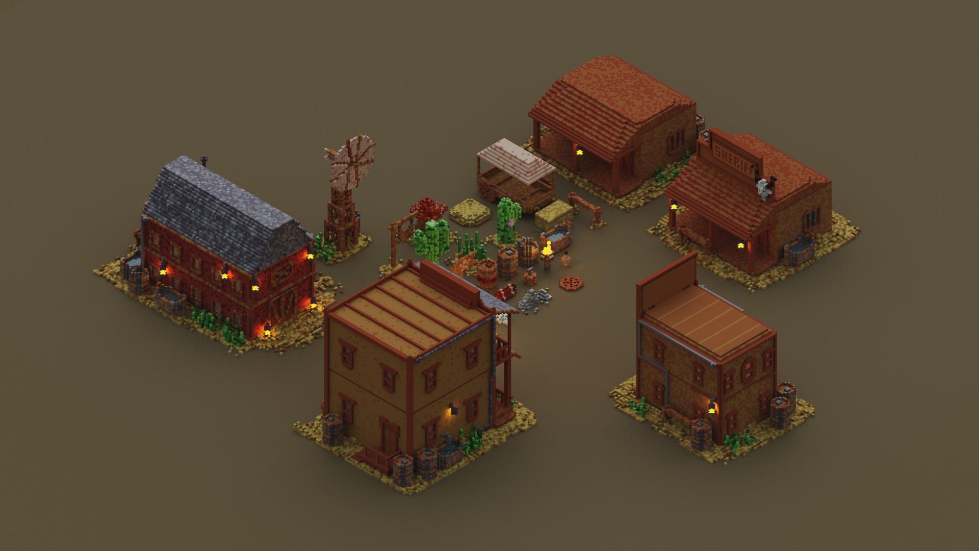 Wild West Outdoors Theme 3D Voxel Models Bundle Low-poly models Low-poly 3D model_5