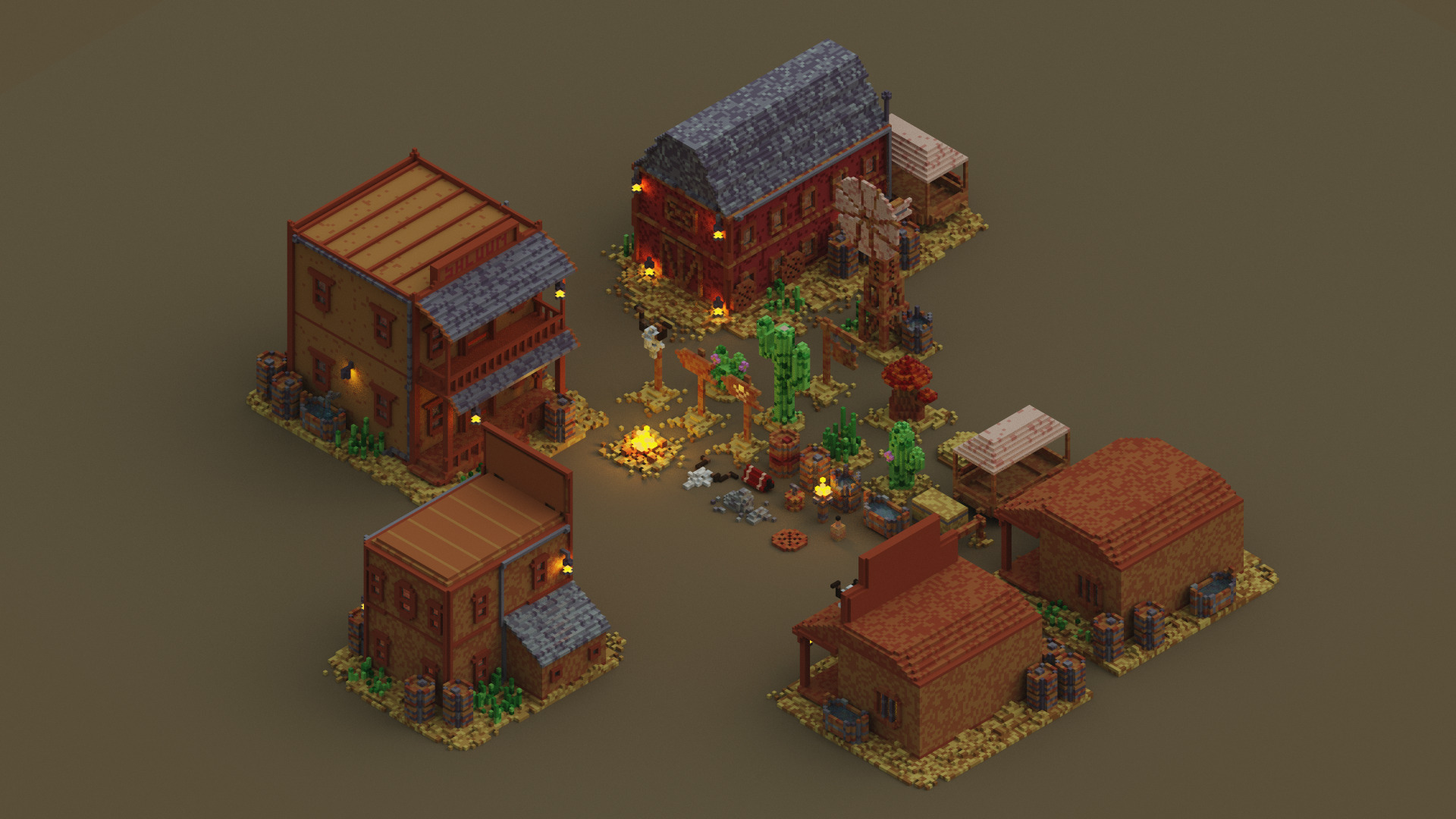 Wild West Outdoors Theme 3D Voxel Models Bundle Low-poly models Low-poly 3D model_4