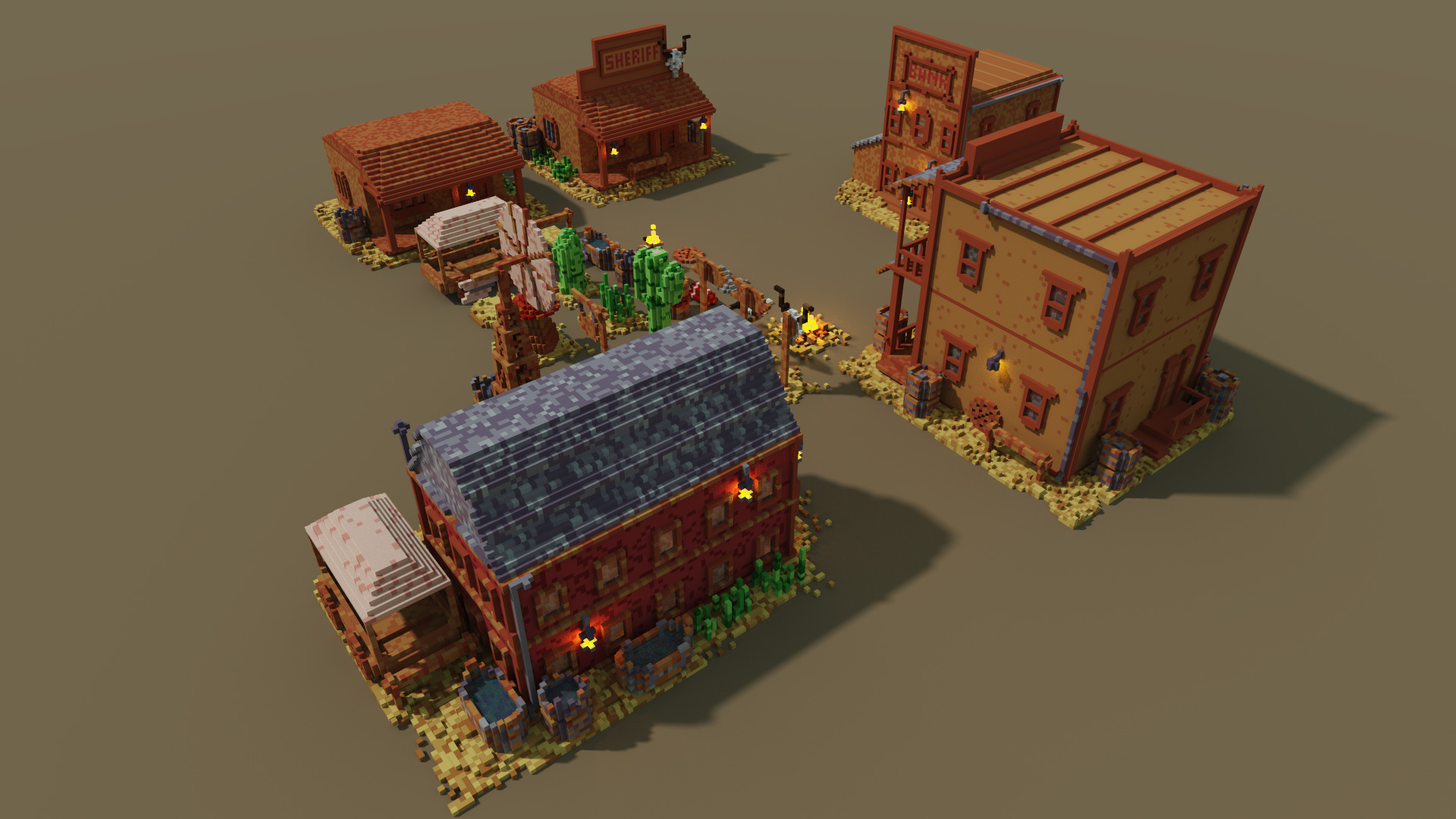 Wild West Outdoors Theme 3D Voxel Models Bundle Low-poly models Low-poly 3D model_2