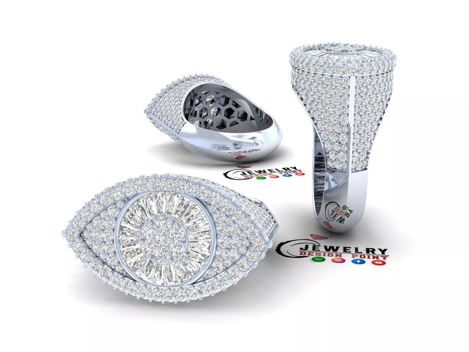 Custom Devil Eye Diamond Ring - Evil Eye Ring 3D print model