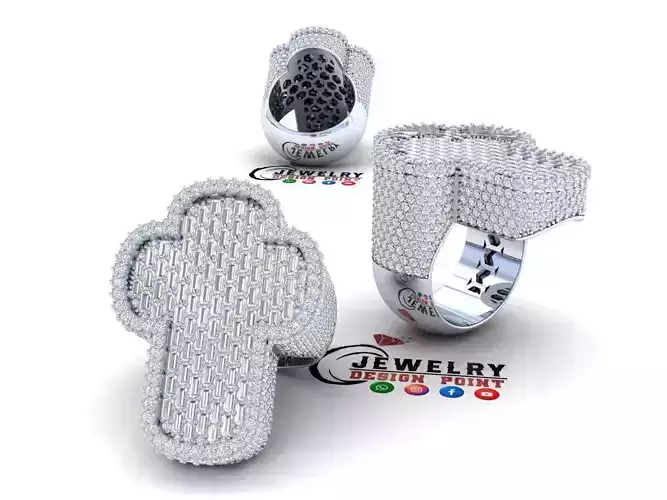 Custom Cross Round Diamond Ring - Religious Ring