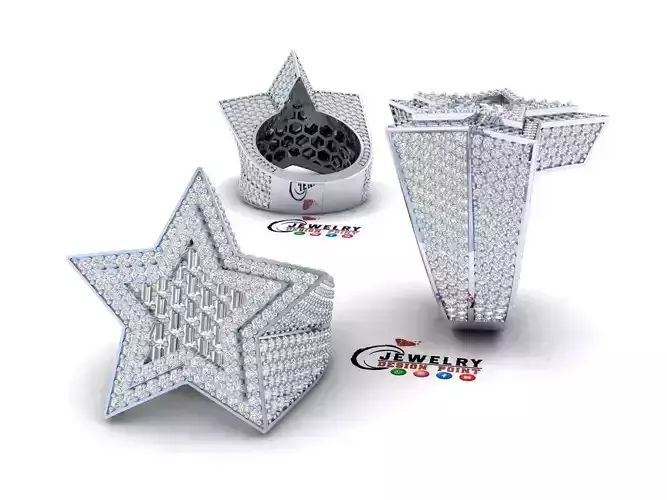 Custom Star Shape Signet Baguette Diamond Ring