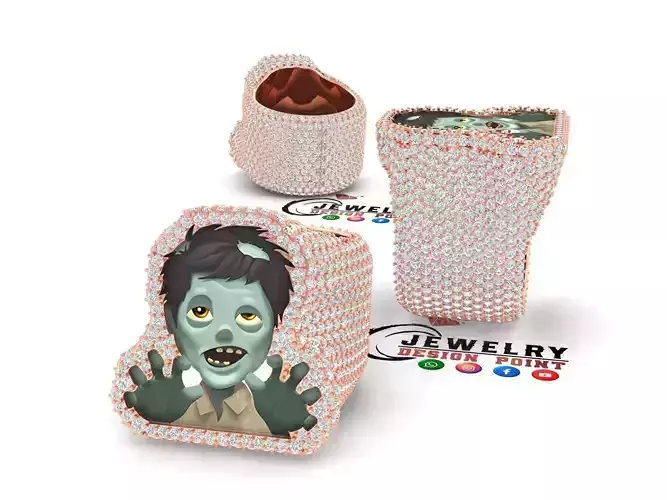 Custom Zombie Emoji Diamond Ring  - Emoji Ring 