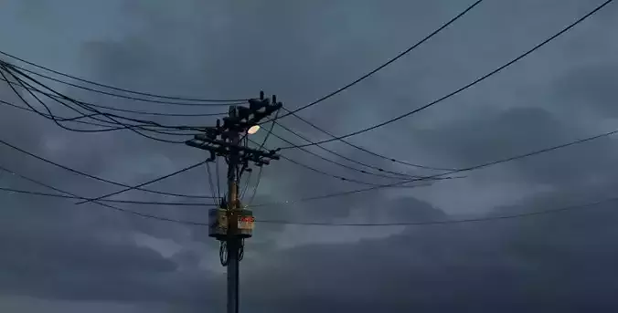 High Poly Street lamp with wires