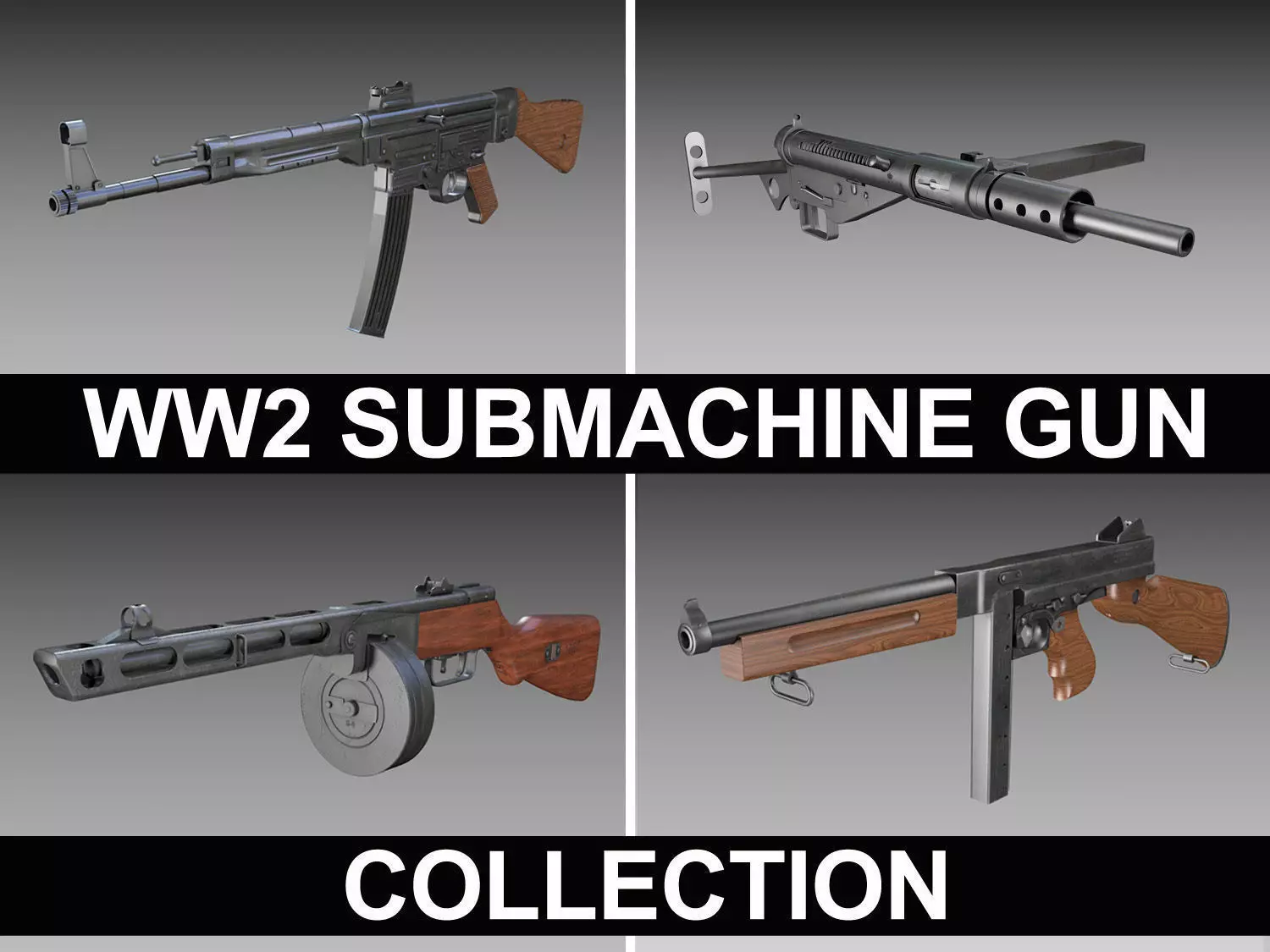 WW2 Submachine guns - Collection 3D model_0