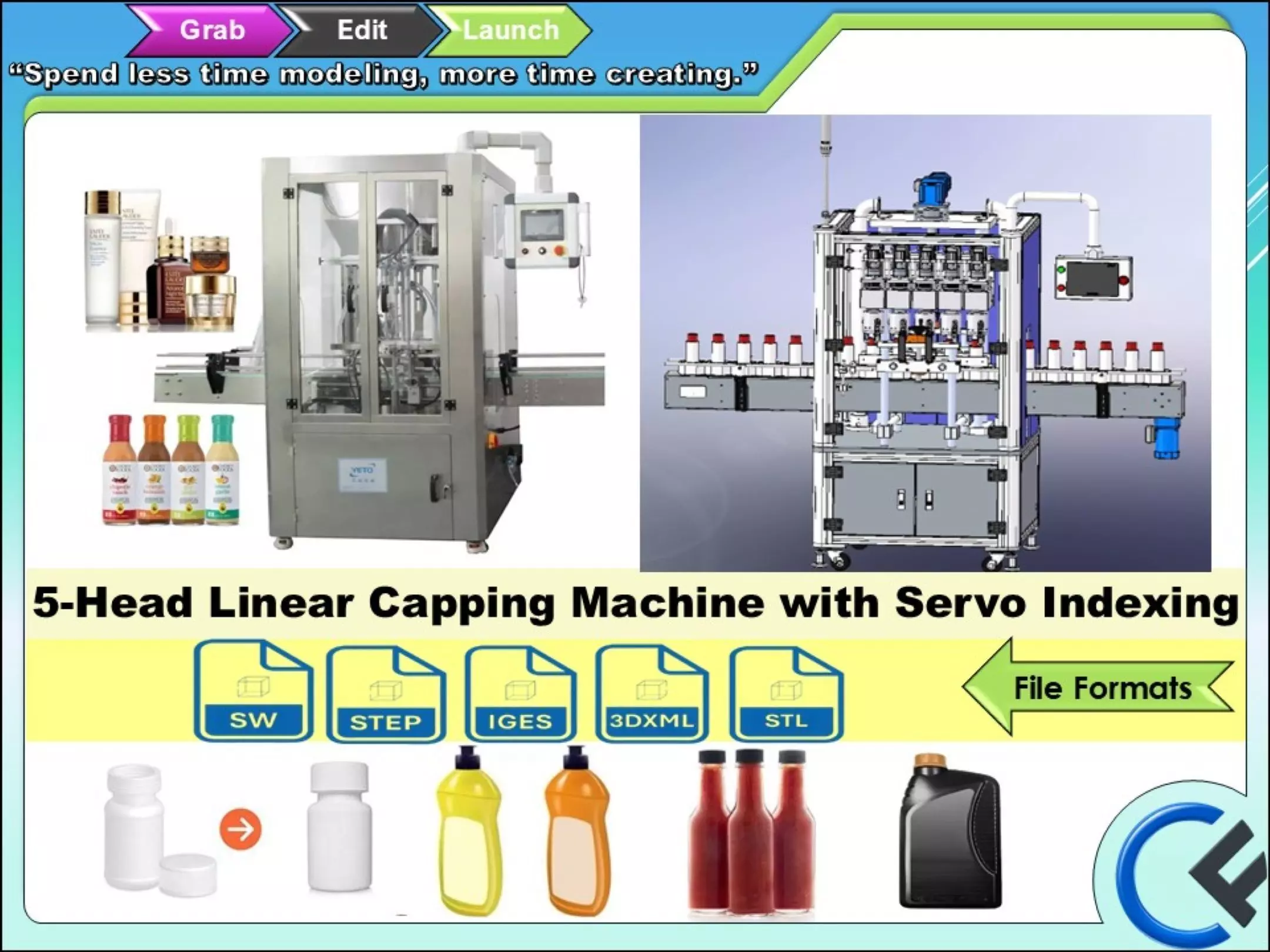 Linear 5-Head Capping Machine 3D model