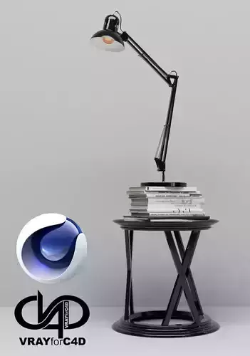 Table Books and Lamp - Vray6 - C4D