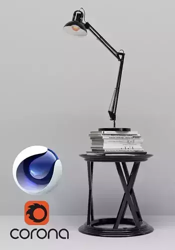 Table Books and Lamp - Corona - C4D