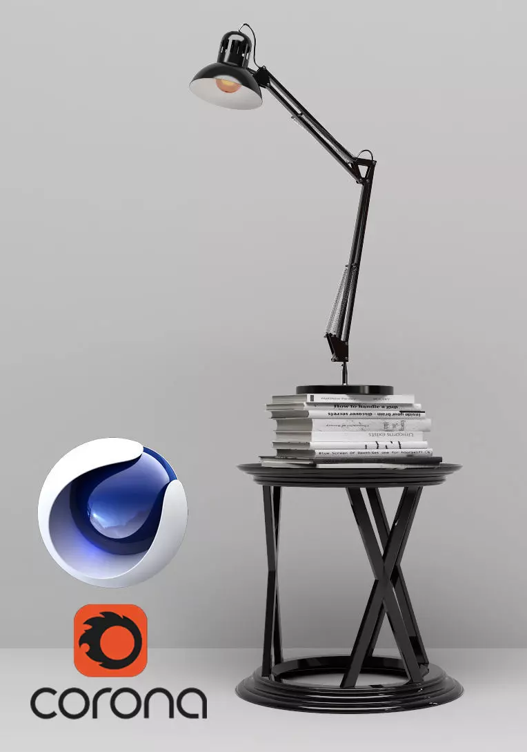 Table Books and Lamp - Corona - C4D 3D model
