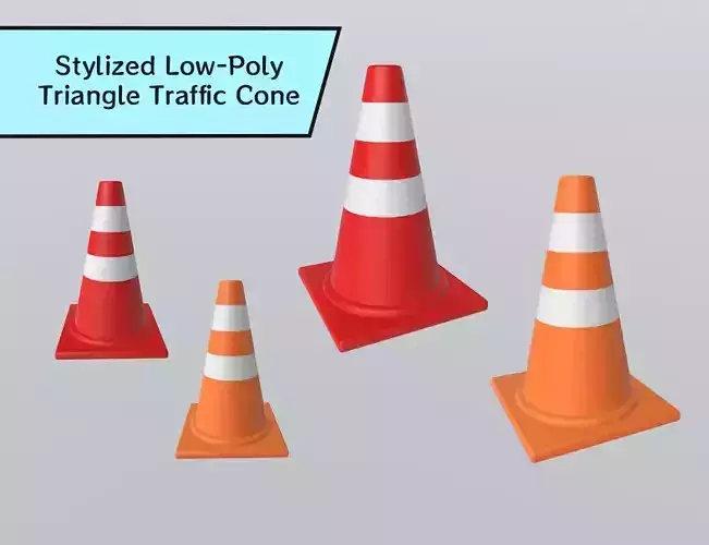 Stylized Low-Poly Triangle Traffic Cone Barrier