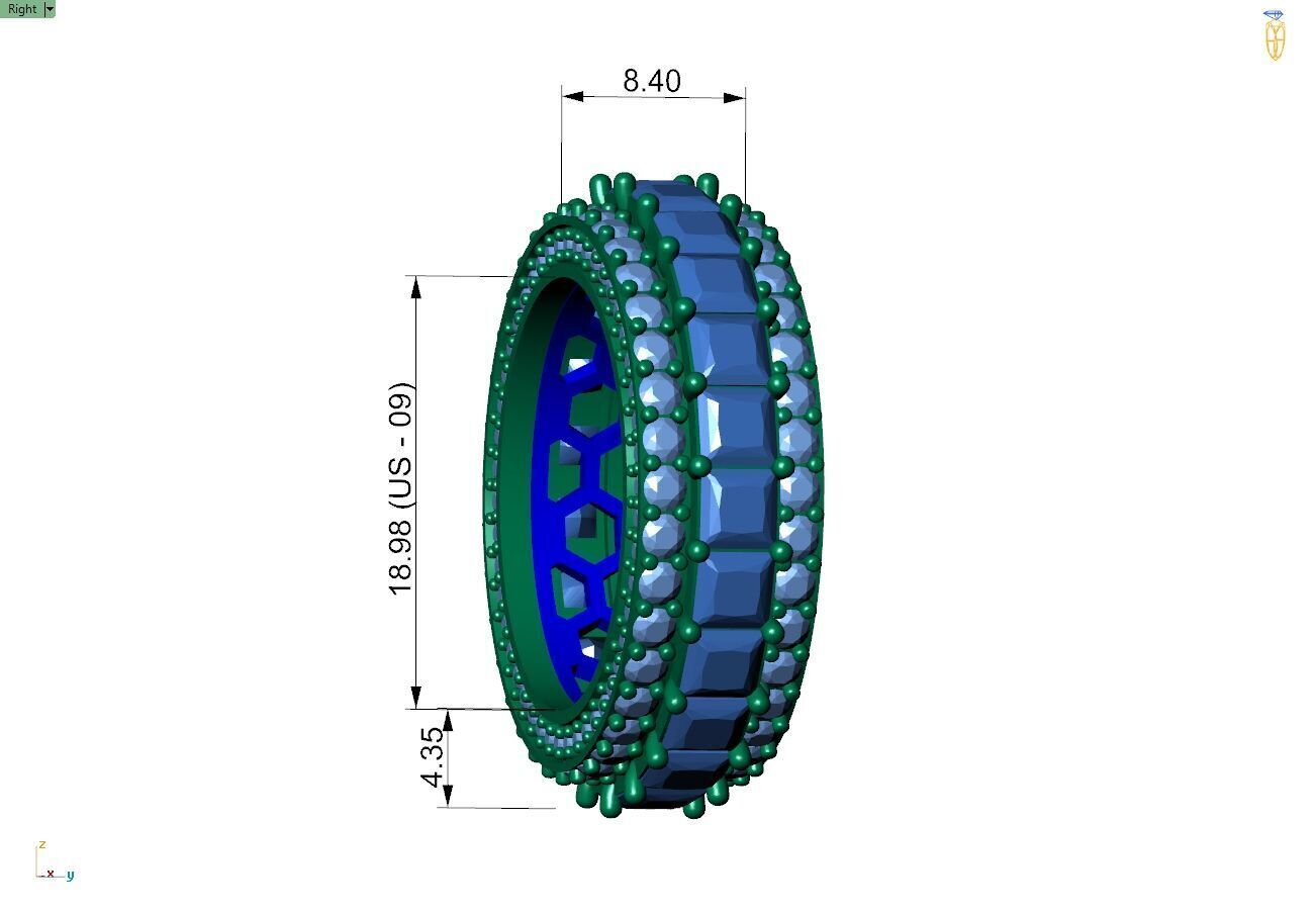 Custom Princess Diamond Band - Eternity Diamond Ring 3D print model_7