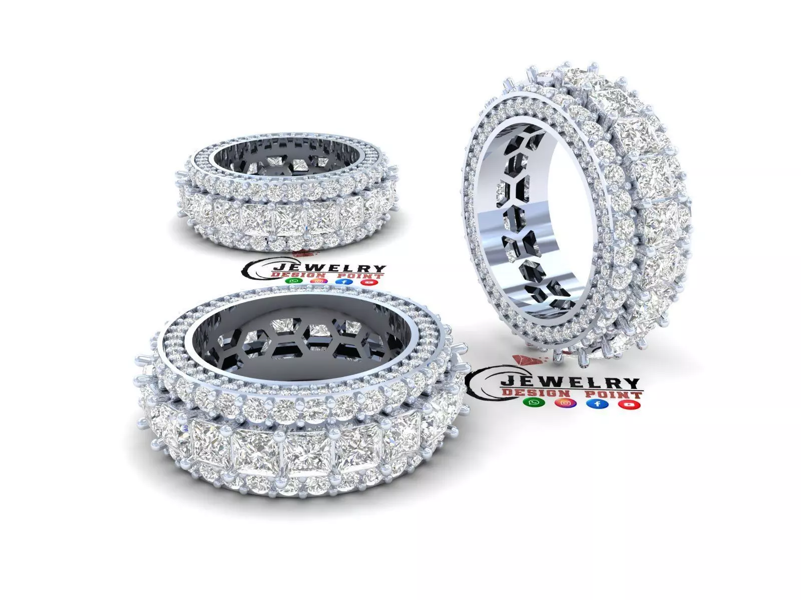 Custom Princess Diamond Band - Eternity Diamond Ring 3D print model_0