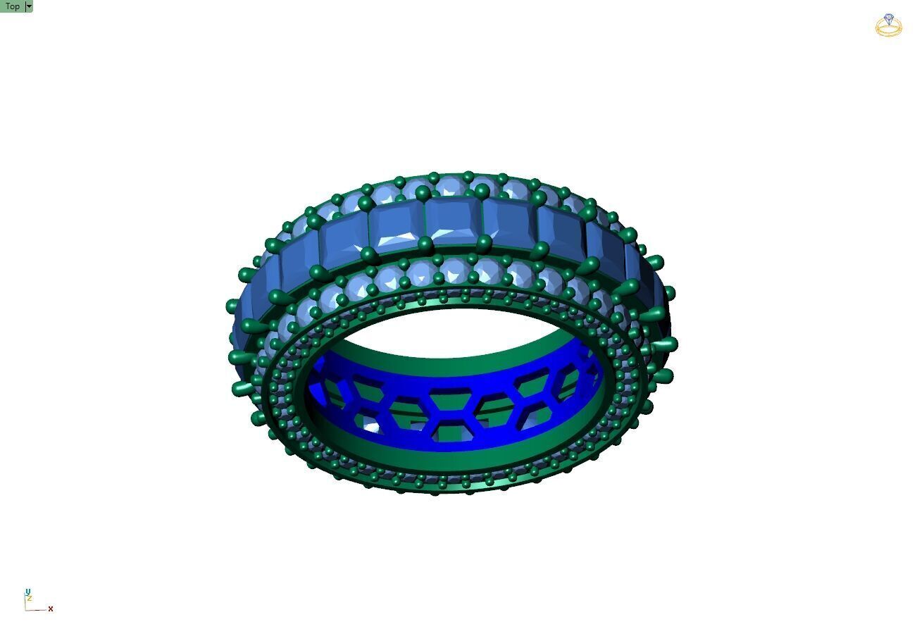 Custom Princess Diamond Band - Eternity Diamond Ring 3D print model_9