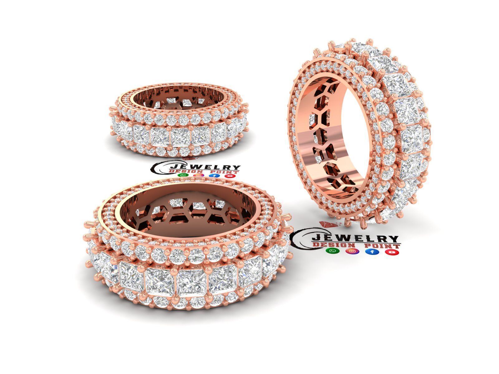 Custom Princess Diamond Band - Eternity Diamond Ring 3D print model_2