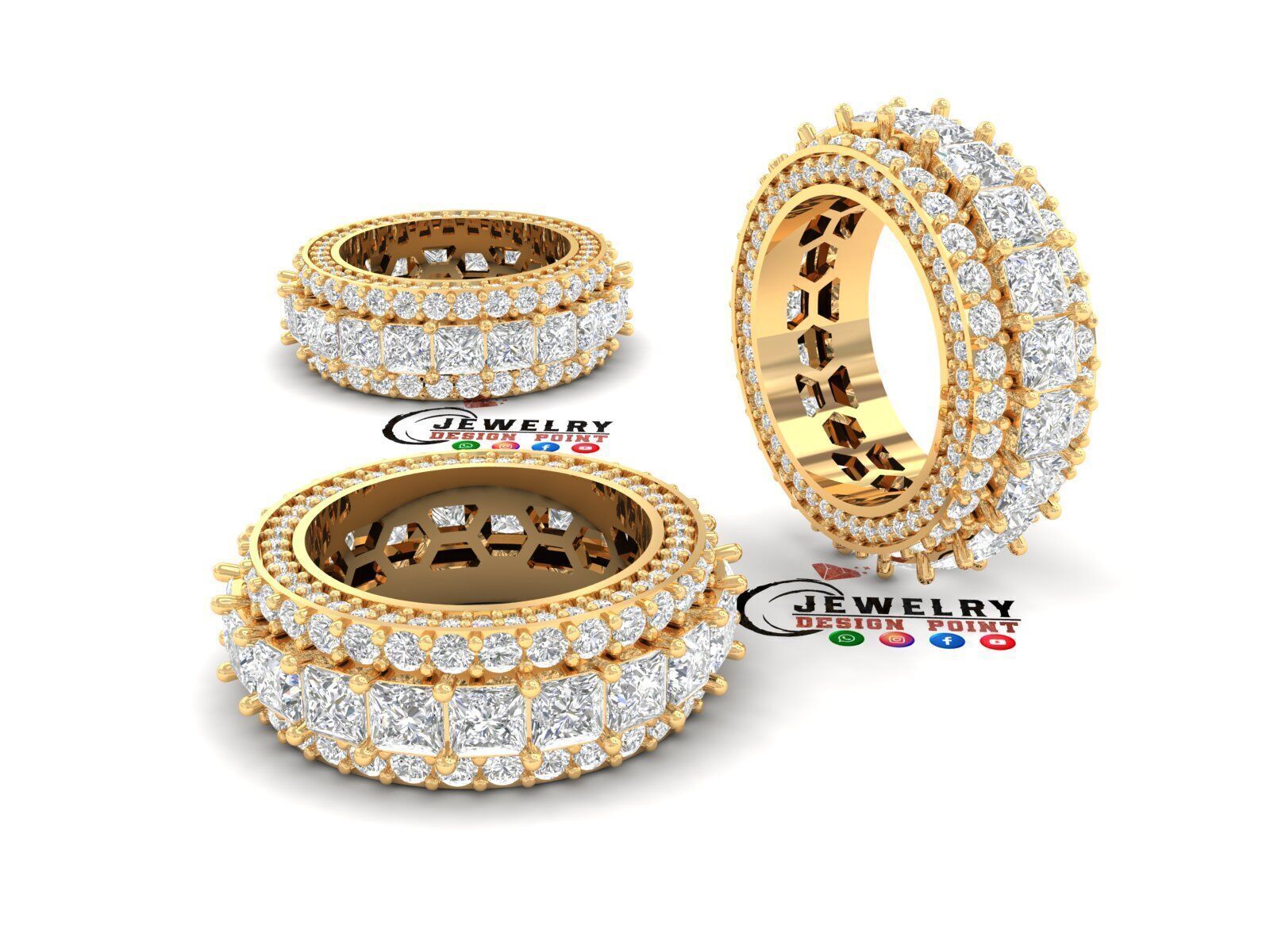 Custom Princess Diamond Band - Eternity Diamond Ring 3D print model_3