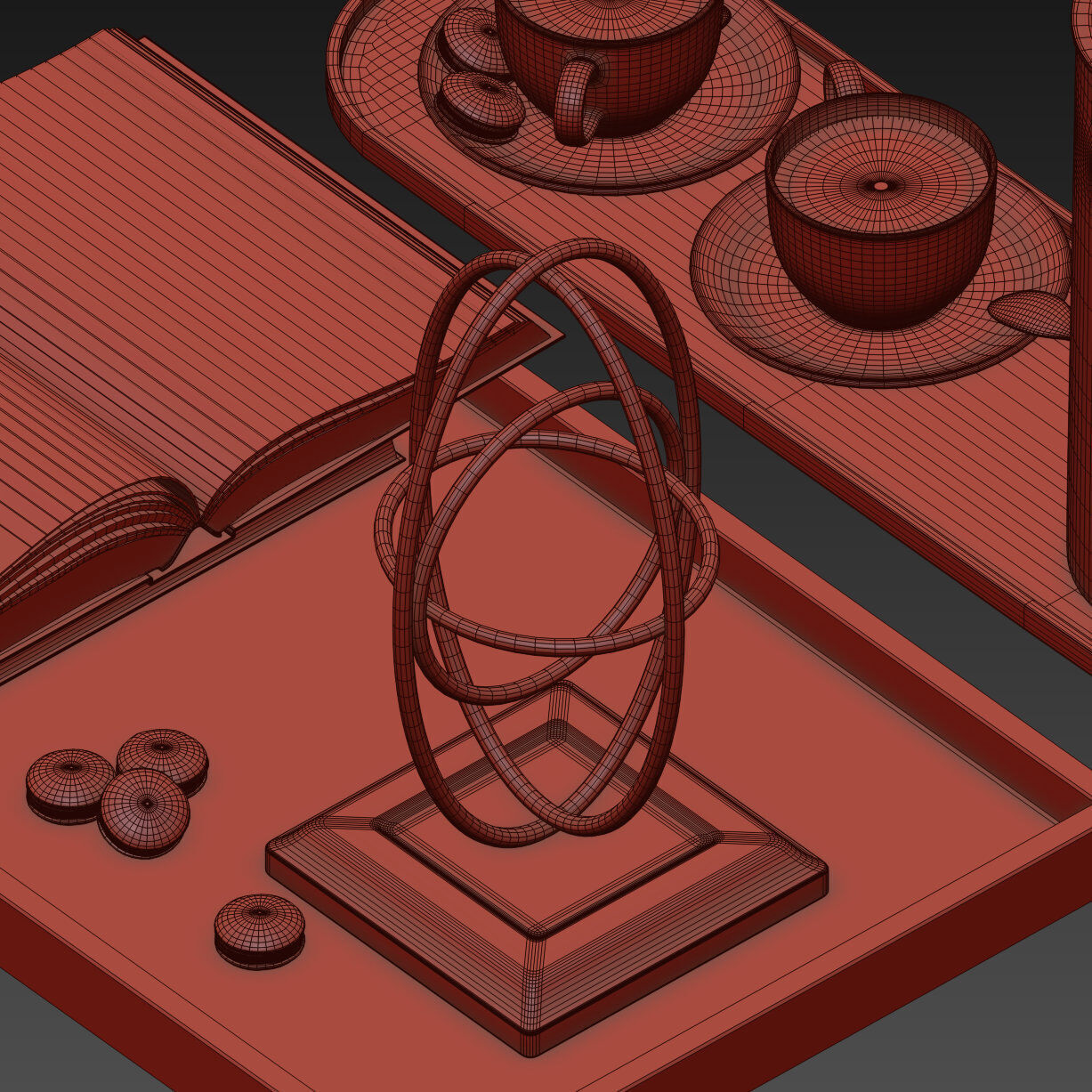 Coffee set 12 - tray pot cup books figurine flower 3D model_22