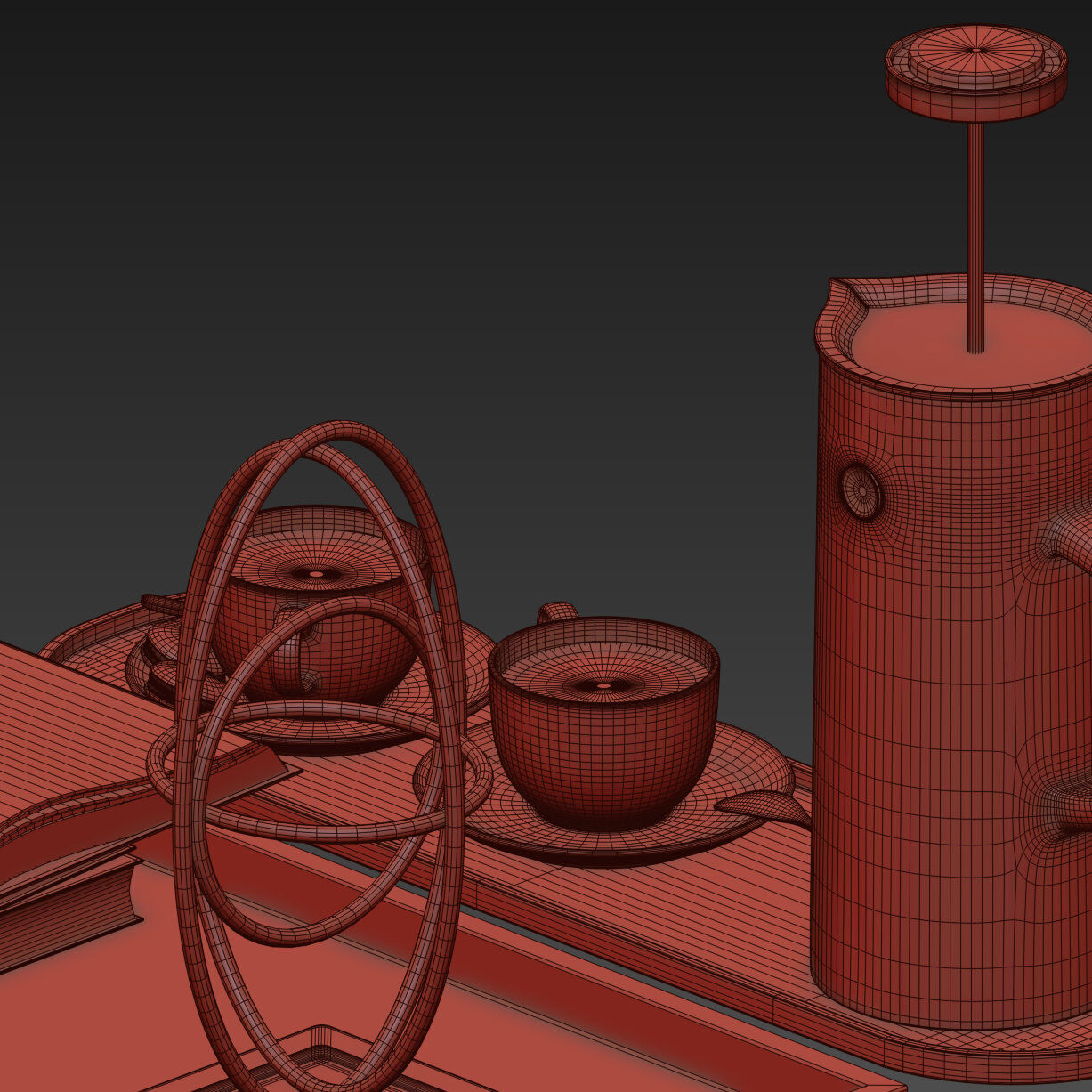 Coffee set 12 - tray pot cup books figurine flower 3D model_19