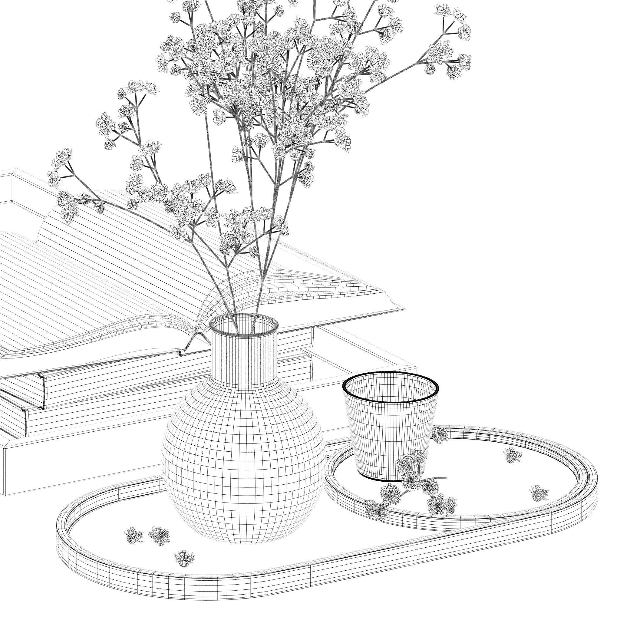 Coffee set 12 - tray pot cup books figurine flower 3D model_13