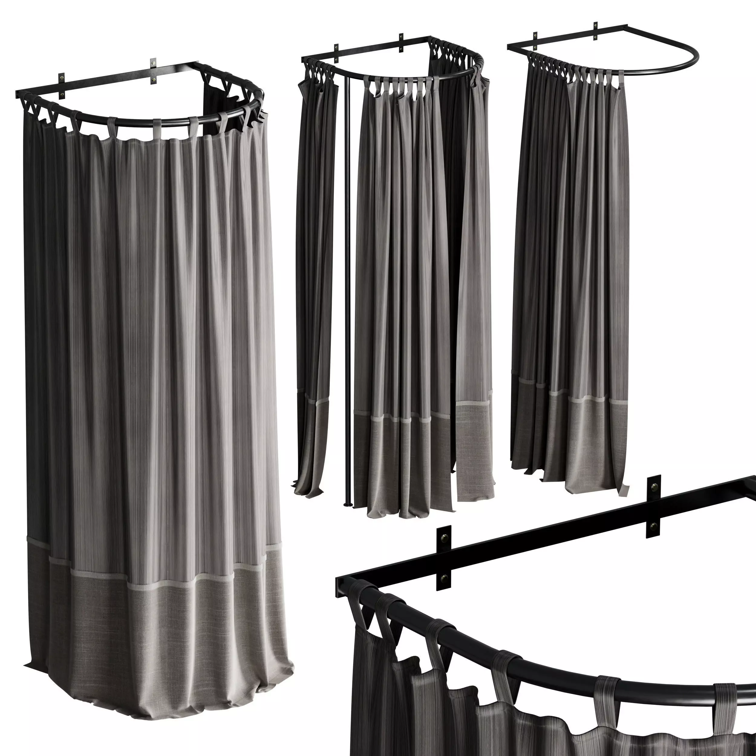 fitting room shower curtains set 01 Low-poly 3D model