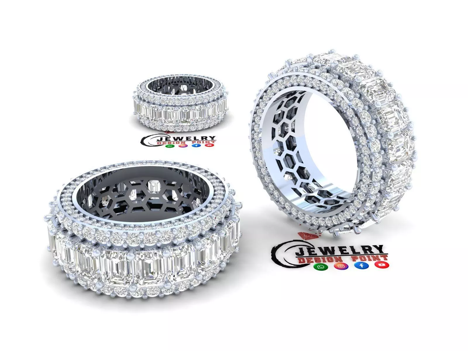 Custom Emerald Diamond Band - Eternity Diamond Ring 3D print model_0