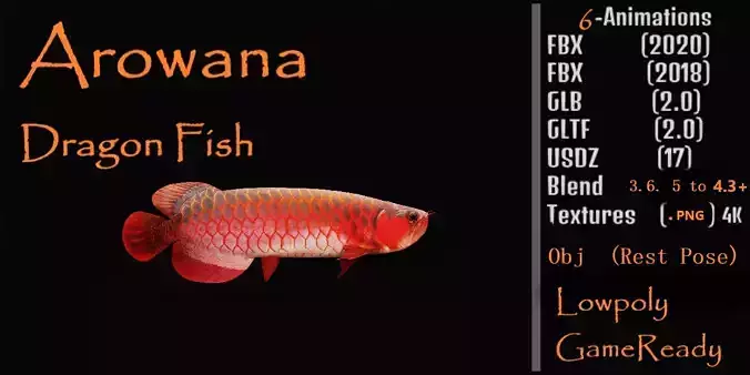 Arowana Dragon Fish Low-poly 3D model