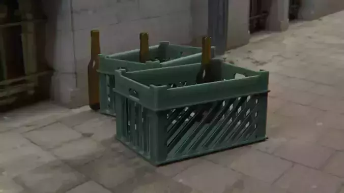 Beer crate and bottles Free 3D model