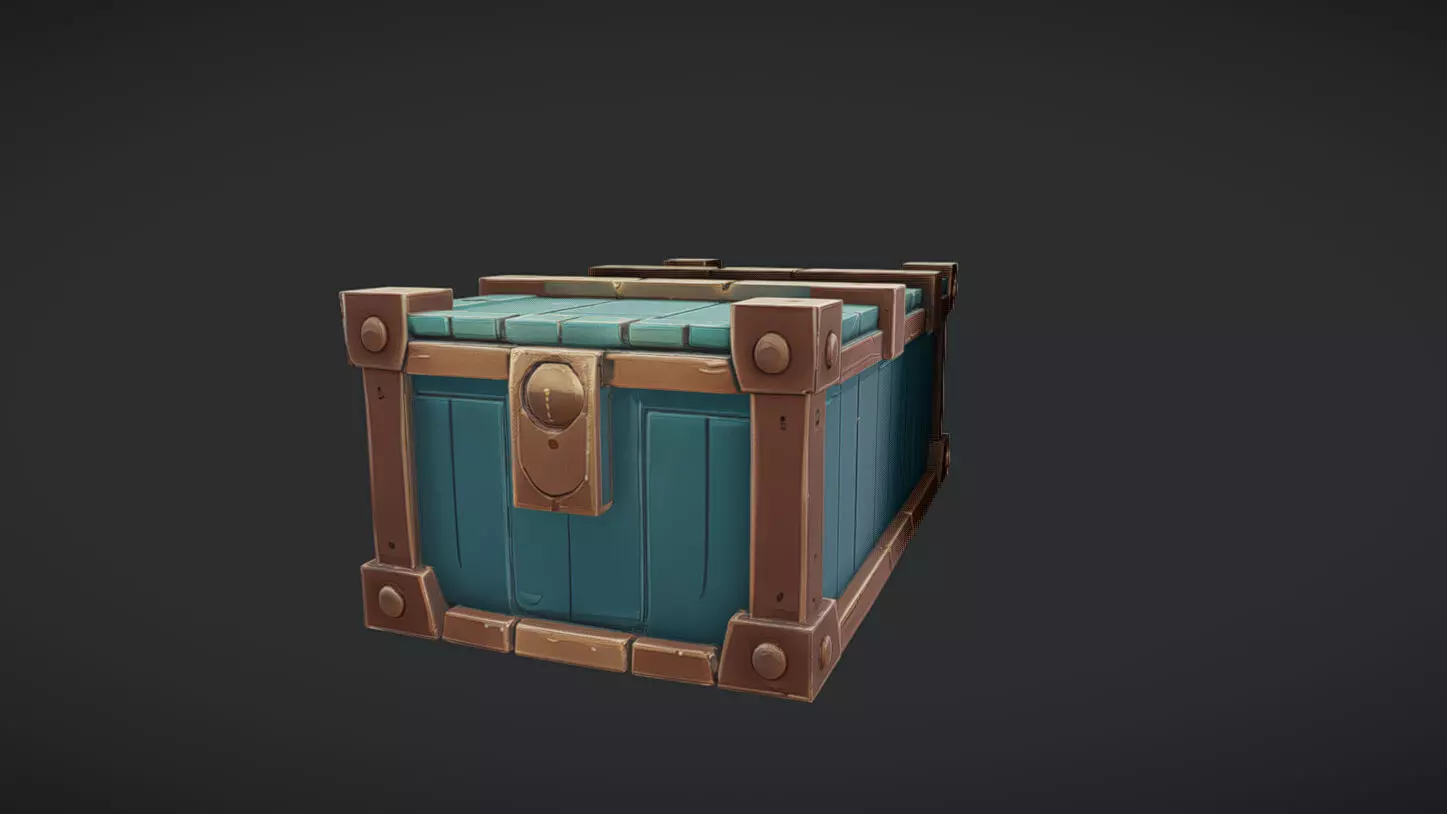 wooden treasure chest 3D model_0
