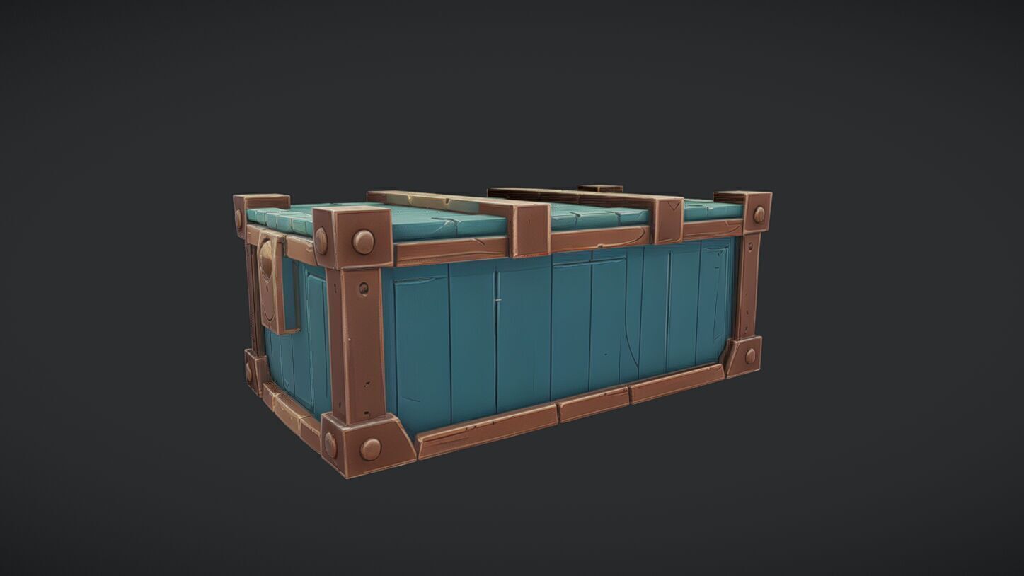wooden treasure chest 3D model_4